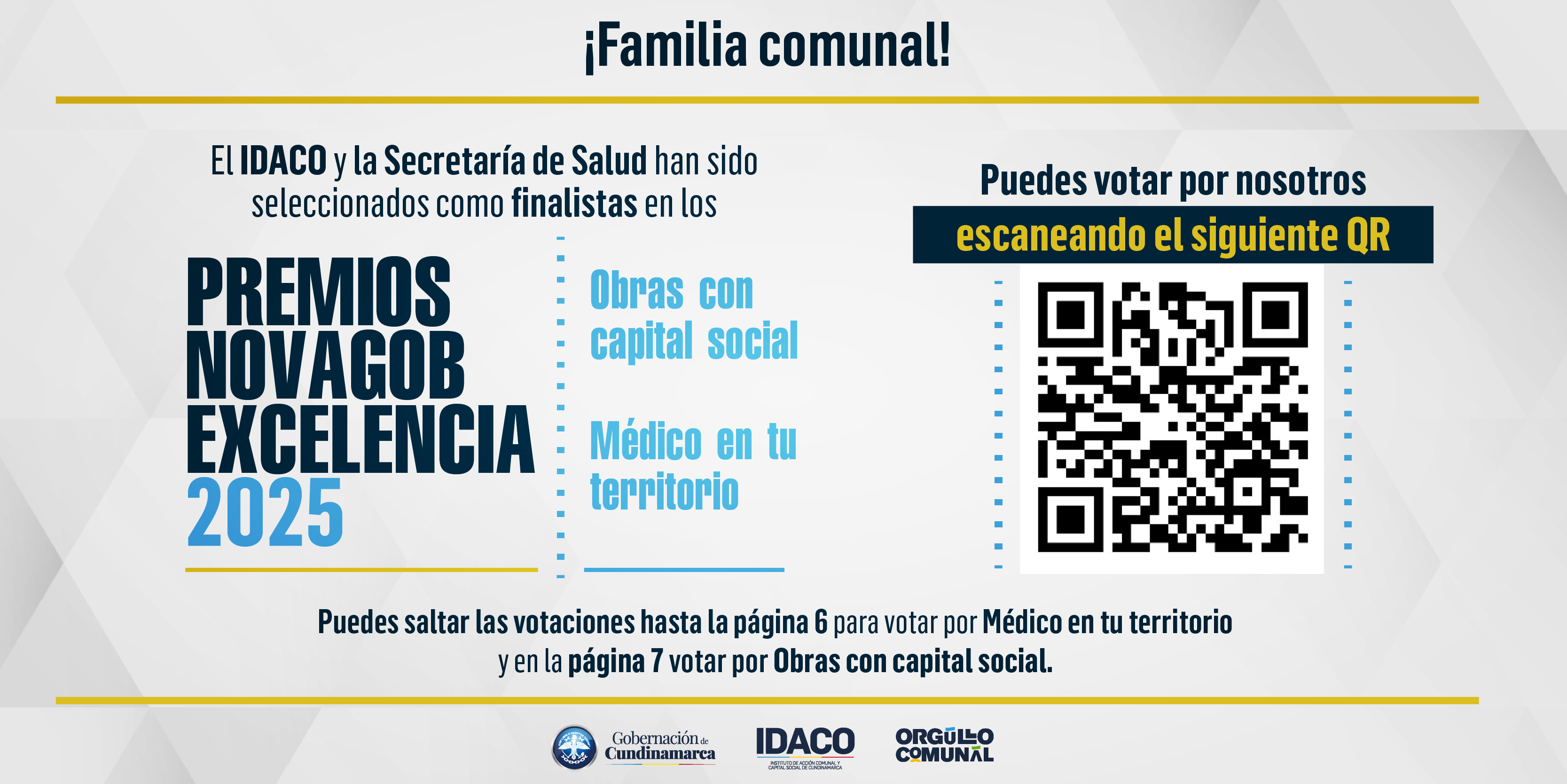 Obras con capital social y Médico en tu territorio nominados a los Premios NovaGob Excelencia 2025