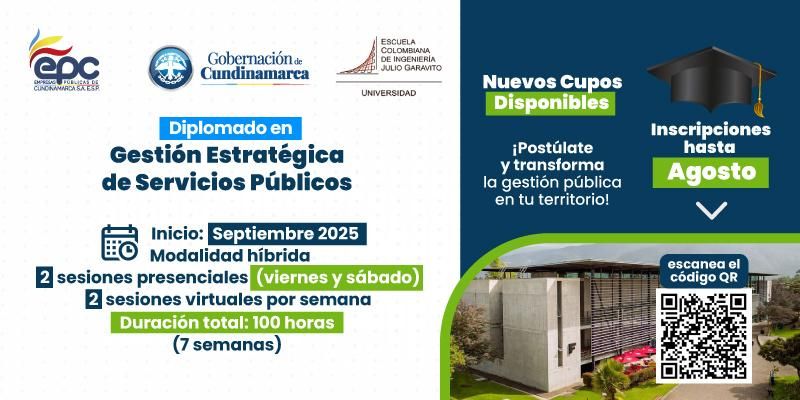 Amplían plazo y cupos para el Diplomado en Gestión Estratégica de Servicios Públicos en Cundinamarca