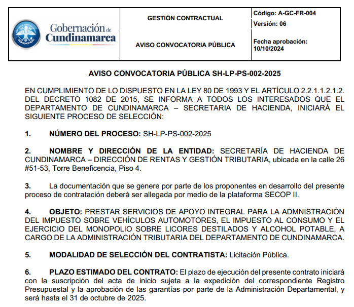 TERCER AVISO CONVOCATORIA PUBLICA SH-LP-PS-002-2025