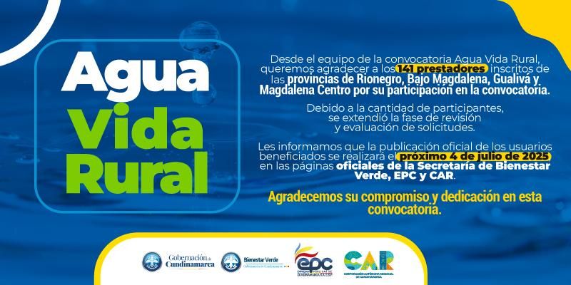Más de 140 acueductos ya están en el programa Agua Vida Rural, que abre convocatoria para otras cuatro provincias de Cundinamarca
